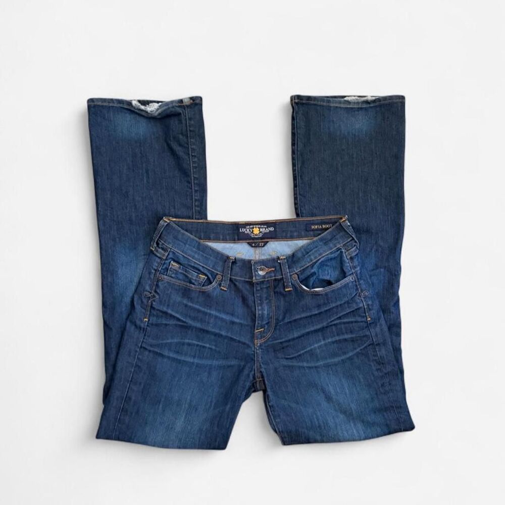 Y2K Lucky Brand Sofia Boot Dark Wash Low Rise Flare Jeans Size 4/27